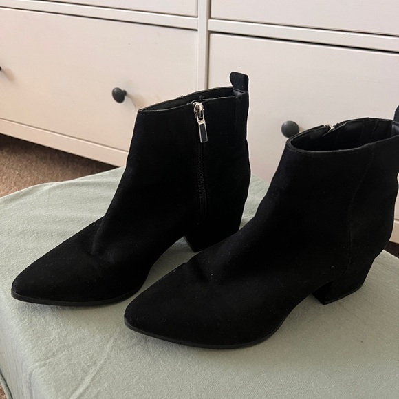 Shoes - Black Suede Ankle Boots with Side Zip